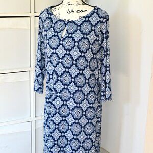 Liz Claiborne Women's Dress XL Geometric Navy + Light Blue Stretch Shift